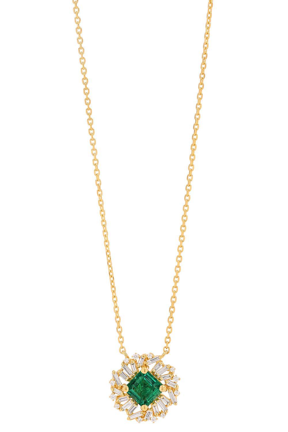Emerald Diamond Pendant Necklace-YELLOW GOLD-JEWELRYFINE JEWELNECKLACE O-SUZANNE KALAN