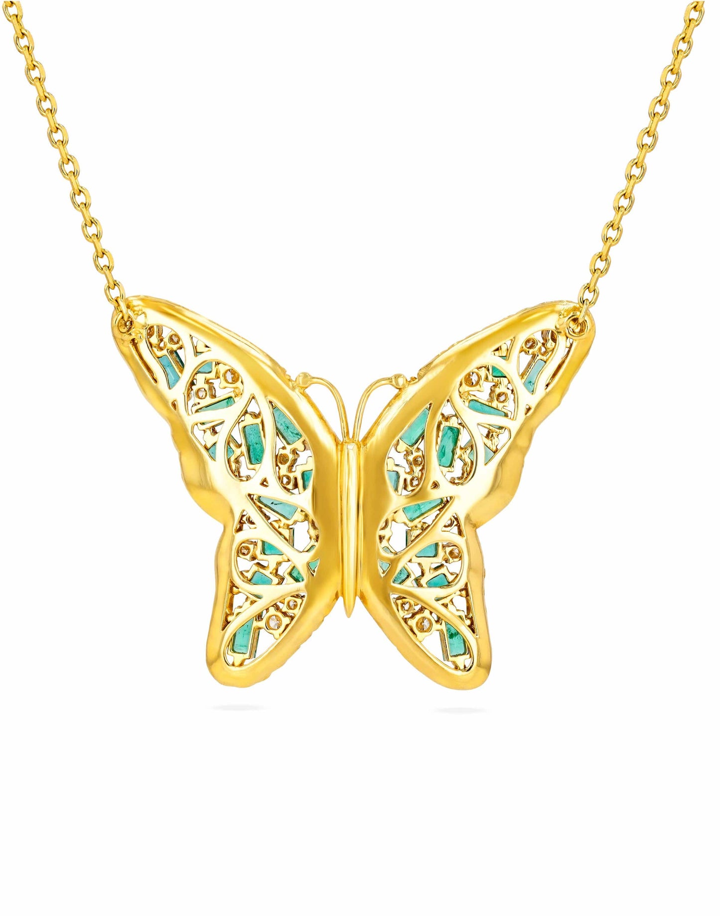 SUZANNE KALAN-Medium Emerald Butterfly Necklace-YELLOW GOLD