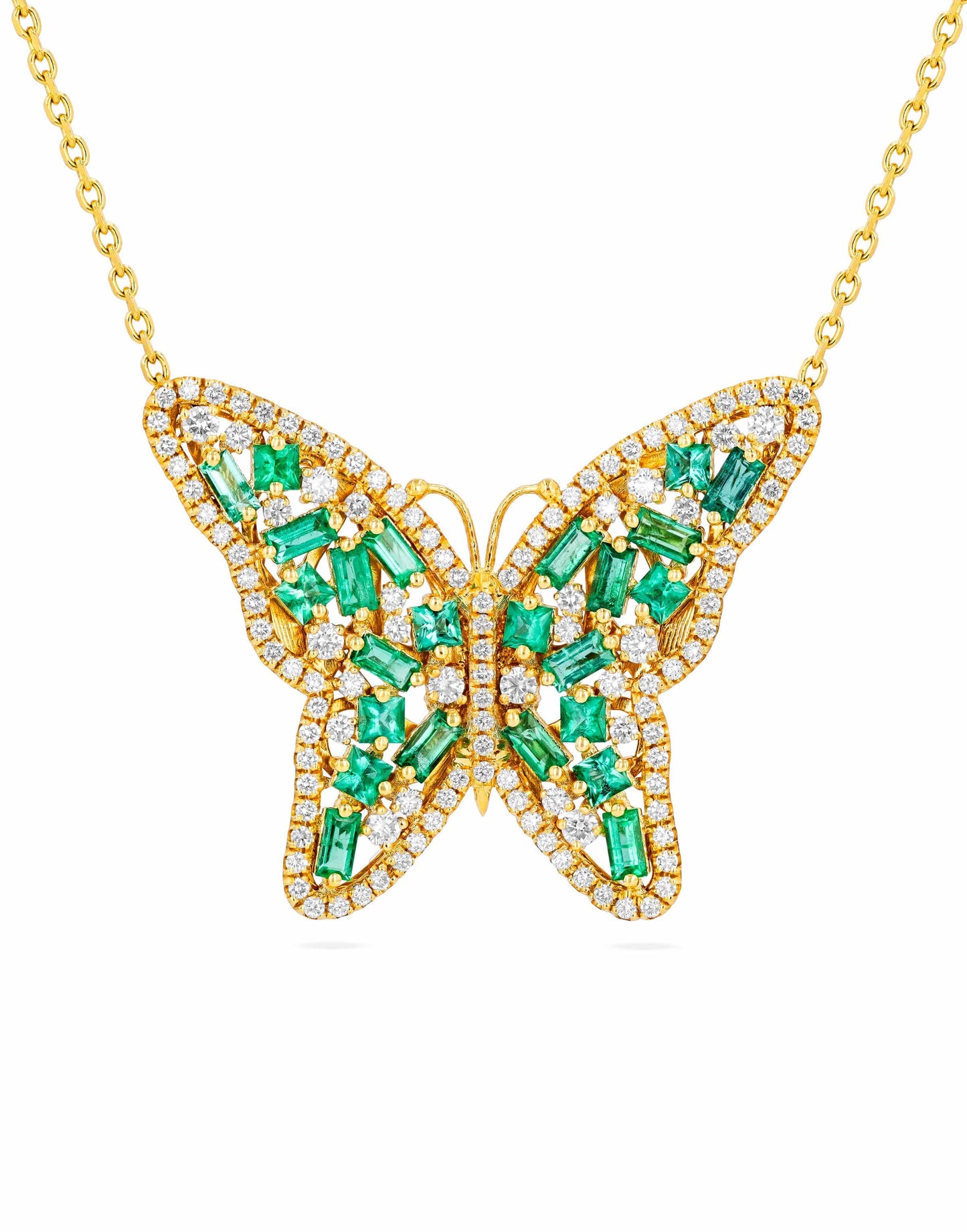 SUZANNE KALAN-Medium Emerald Butterfly Necklace-YELLOW GOLD