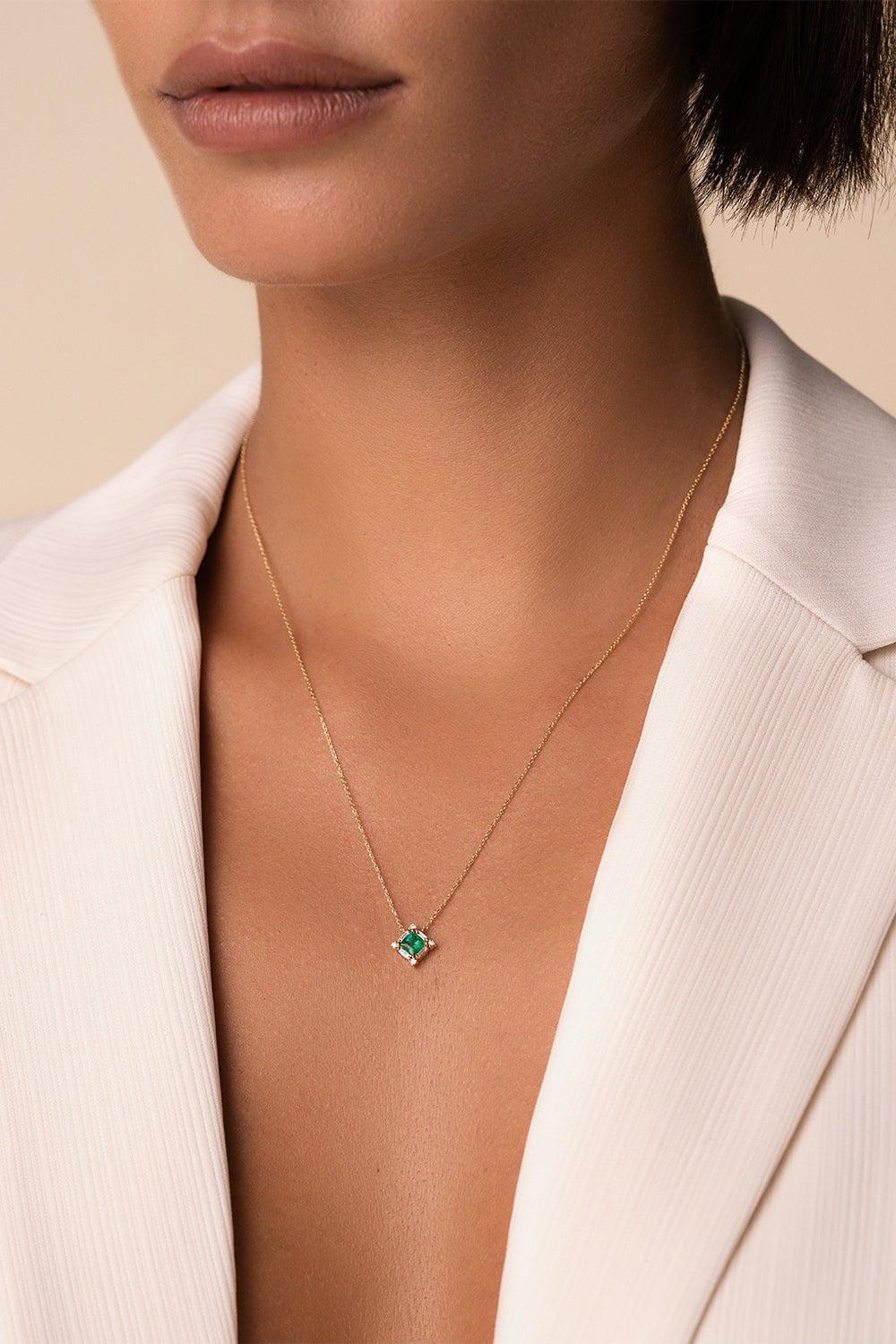 SUZANNE KALAN-Princess Cut Emerald Necklace-YELLOW GOLD