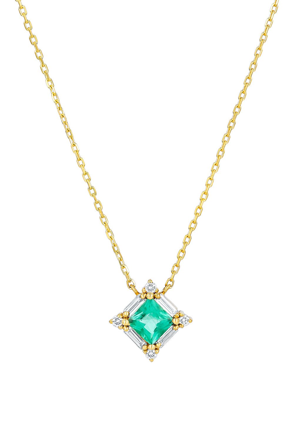 SUZANNE KALAN-Princess Cut Emerald Necklace-YELLOW GOLD