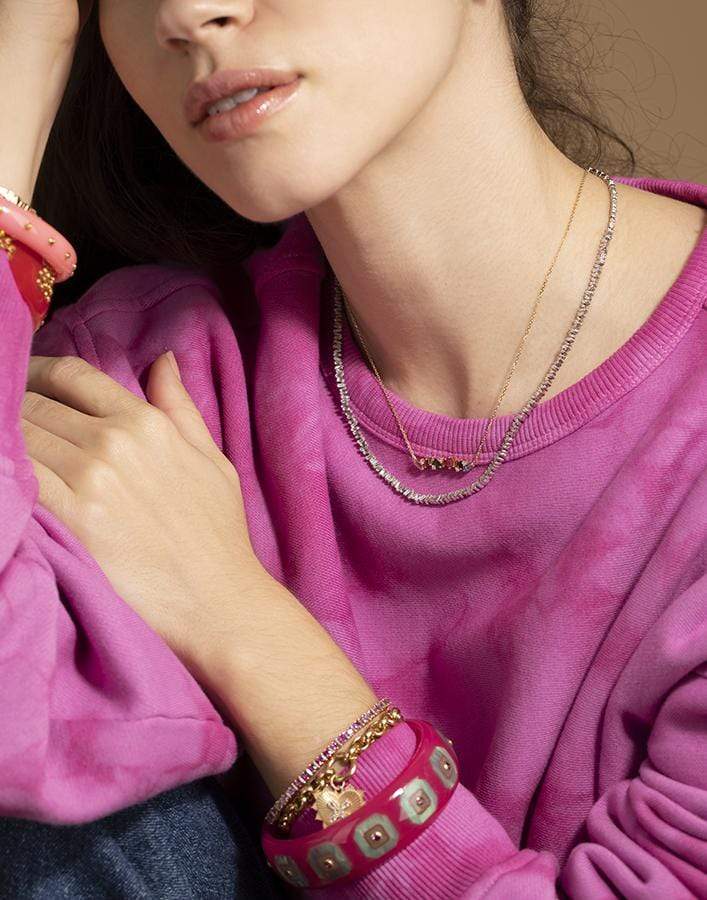 SUZANNE KALAN-Rainbow Sapphire Fireworks Bar Necklace - Yellow Gold-YELLOW GOLD