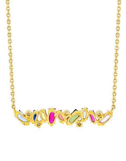 SUZANNE KALAN-Rainbow Sapphire Fireworks Bar Necklace - Yellow Gold-YELLOW GOLD