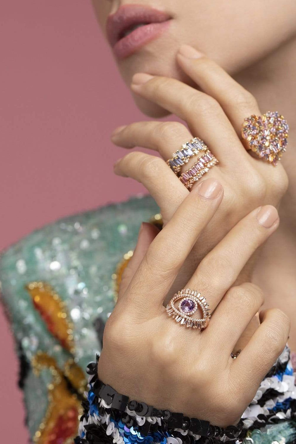 SUZANNE KALAN-Large Pastel Sapphire Heart Ring-ROSE GOLD