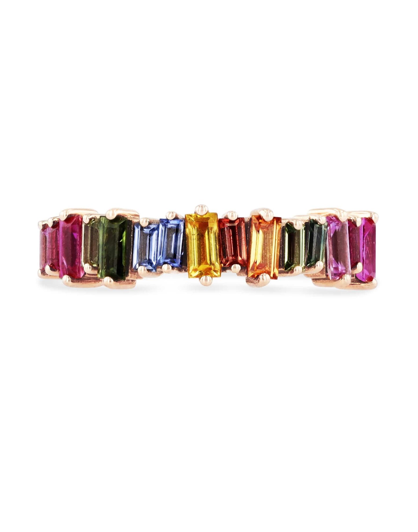 SUZANNE KALAN-Rainbow Sapphire Baguette Half Band-ROSE GOLD