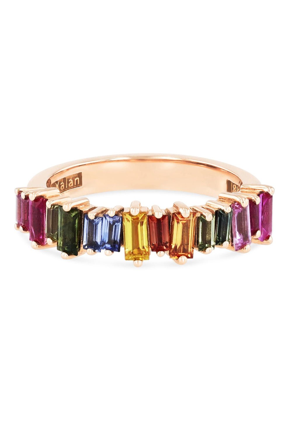 SUZANNE KALAN-Rainbow Sapphire Baguette Half Band-ROSE GOLD