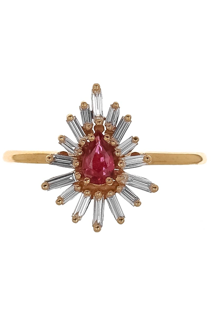 SUZANNE KALAN-Ruby and Diamond Baguette Ring-ROSE GOLD