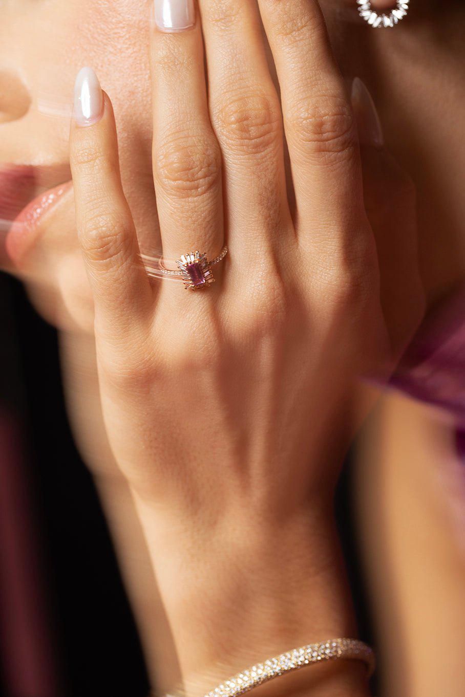 SUZANNE KALAN-Pink Sapphire and Diamond Ring-ROSE GOLD