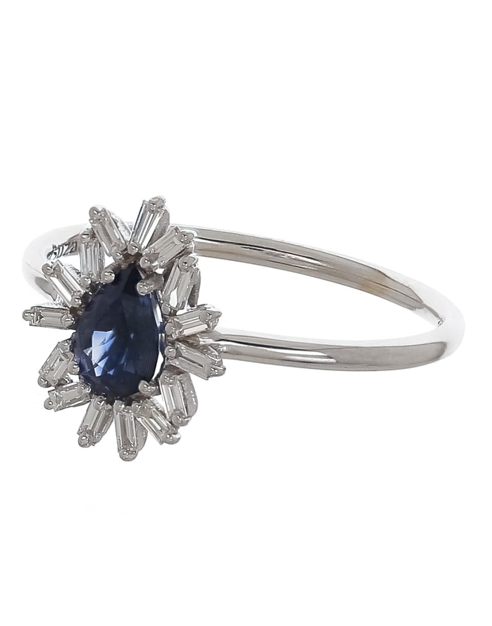 SUZANNE KALAN-Blue Sapphire and Diamond Baguette Ring-WHITE GOLD