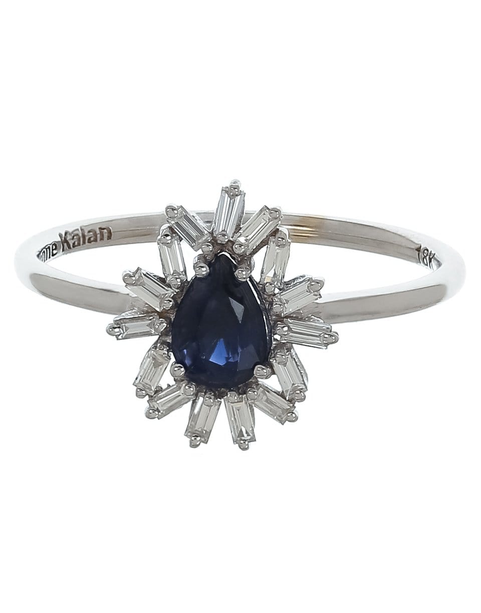 SUZANNE KALAN-Blue Sapphire and Diamond Baguette Ring-WHITE GOLD