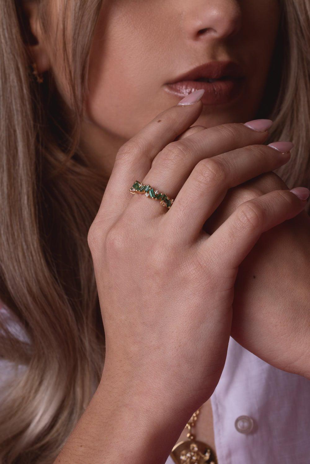 SUZANNE KALAN-Frenzy Emerald Half Band-YELLOW GOLD