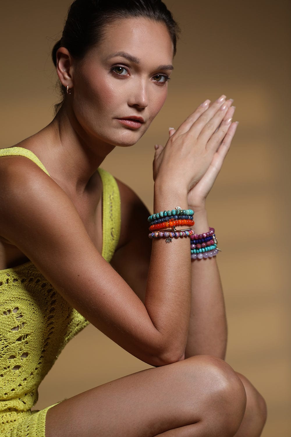 SYDNEY EVAN-Daisy Charm Orange Opal Bead Bracelet-ROSE GOLD