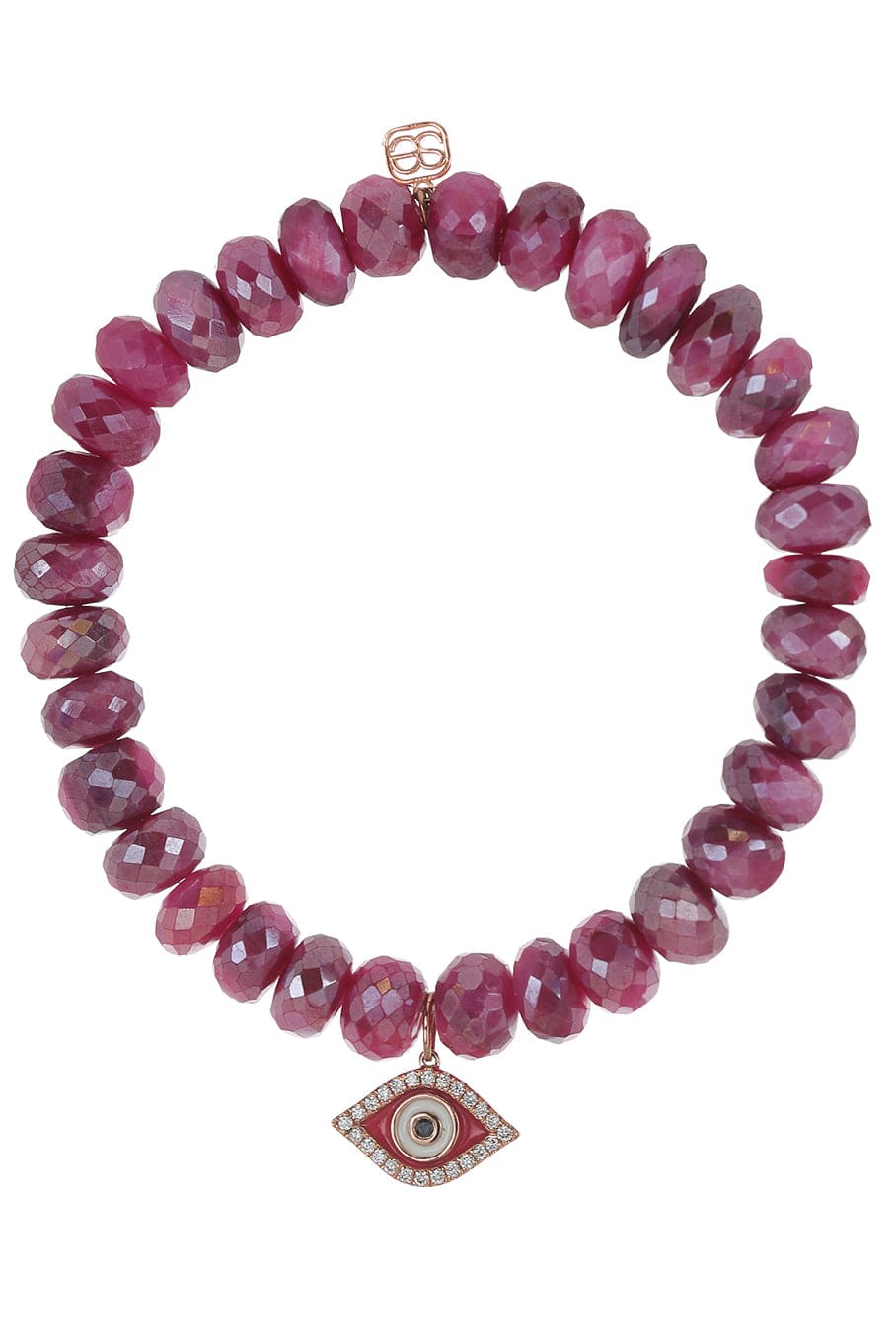SYDNEY EVAN-Enamel Evil Eye Red Moonstone Bead Bracelet-ROSE GOLD