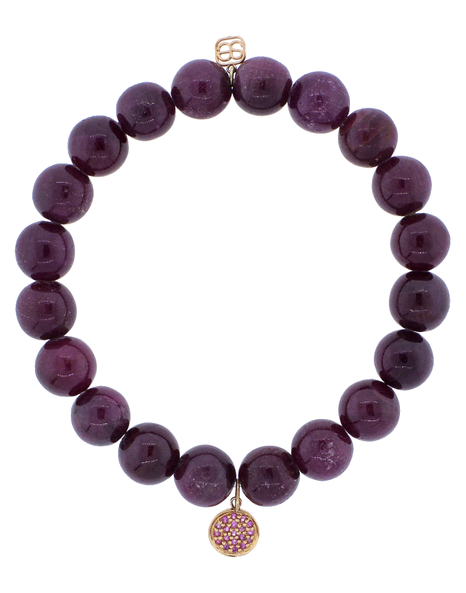SYDNEY EVAN-Pink Sapphire Pave Disc Charm Bracelet-ROSE GOLD