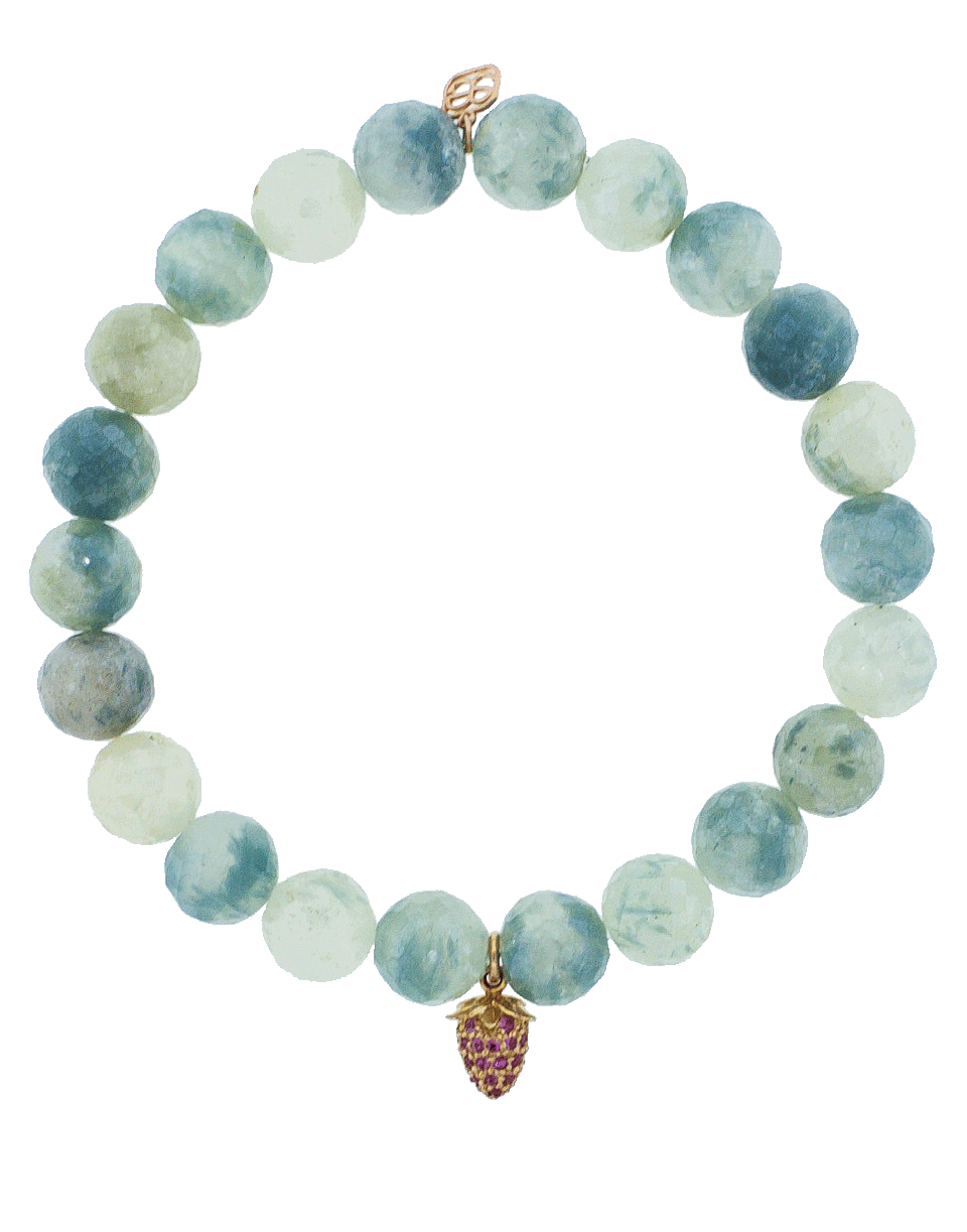 SYDNEY EVAN-Pink Sapphire Pave Strawberry Charm Bracelet-ROSE GOLD