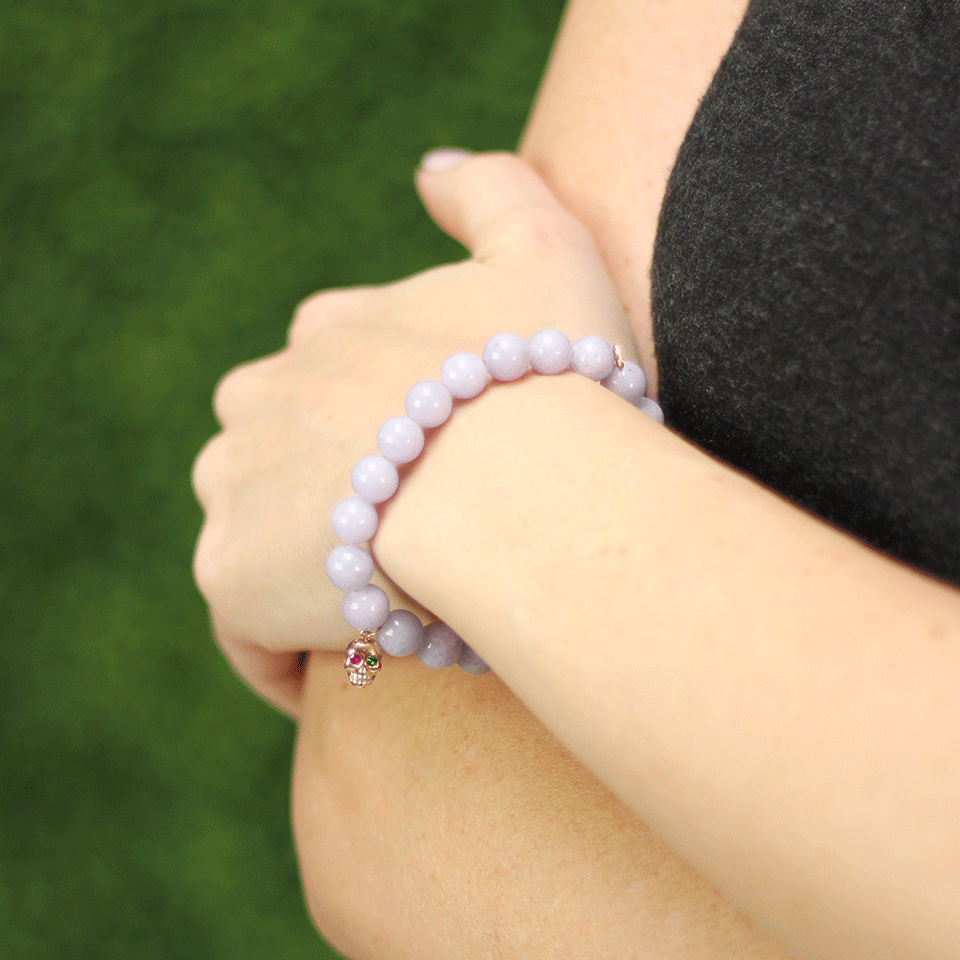 SYDNEY EVAN-Skull Charm Beaded Bracelet-ROSE GOLD