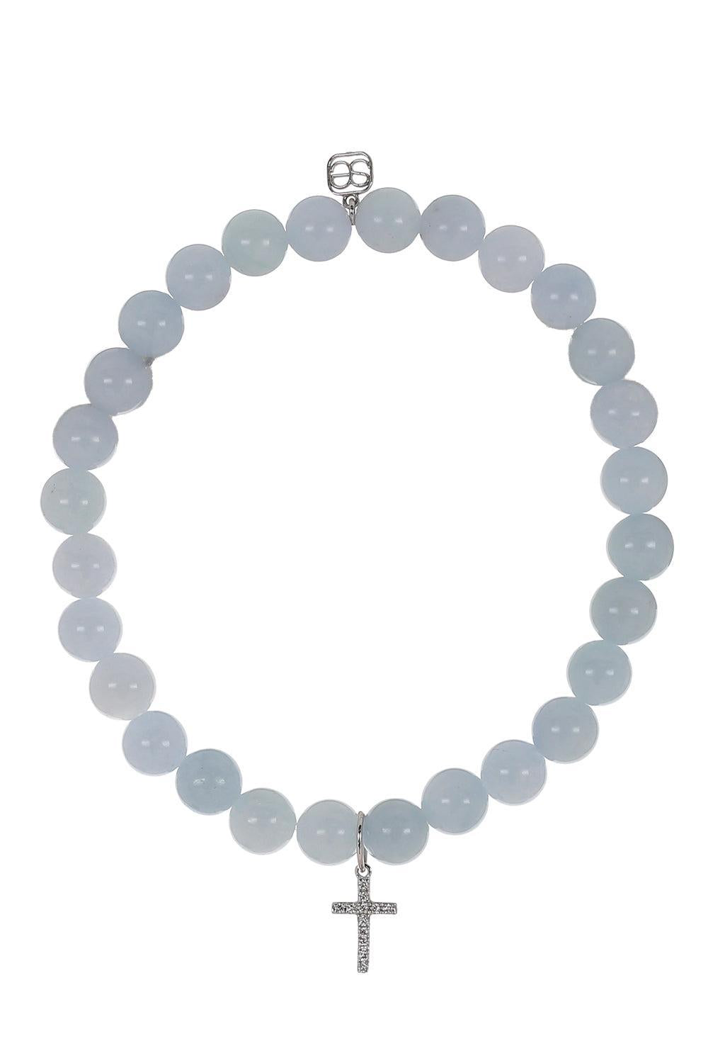 Aquamarine Cross Charm Bracelet-WHITE GOLD-JEWELRYFINE JEWELBRACELET O-SYDNEY EVAN