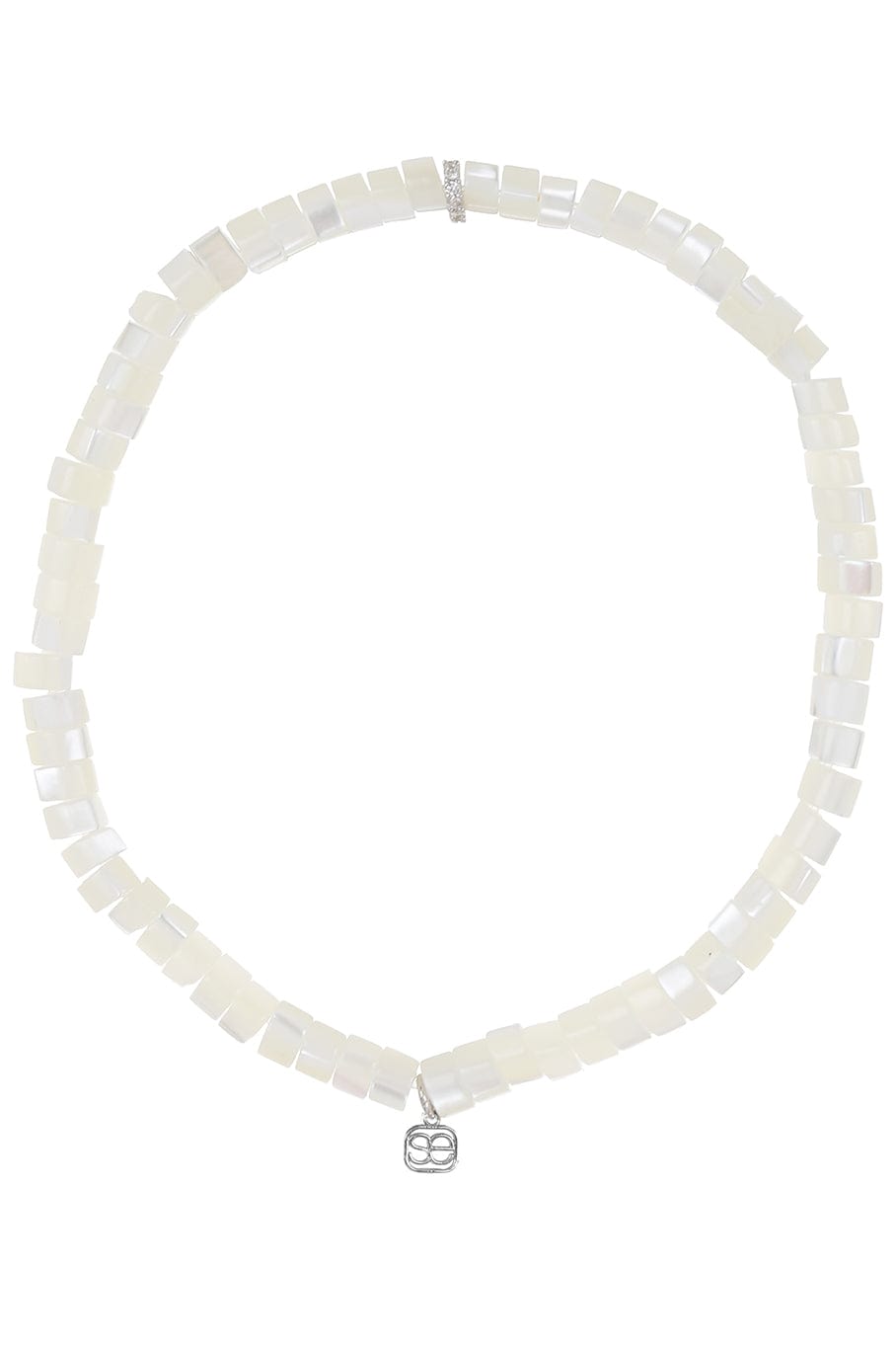 SYDNEY EVAN-Diamond Rondelle Mother of Pearl Heishi Bead Bracelet-WHITE GOLD