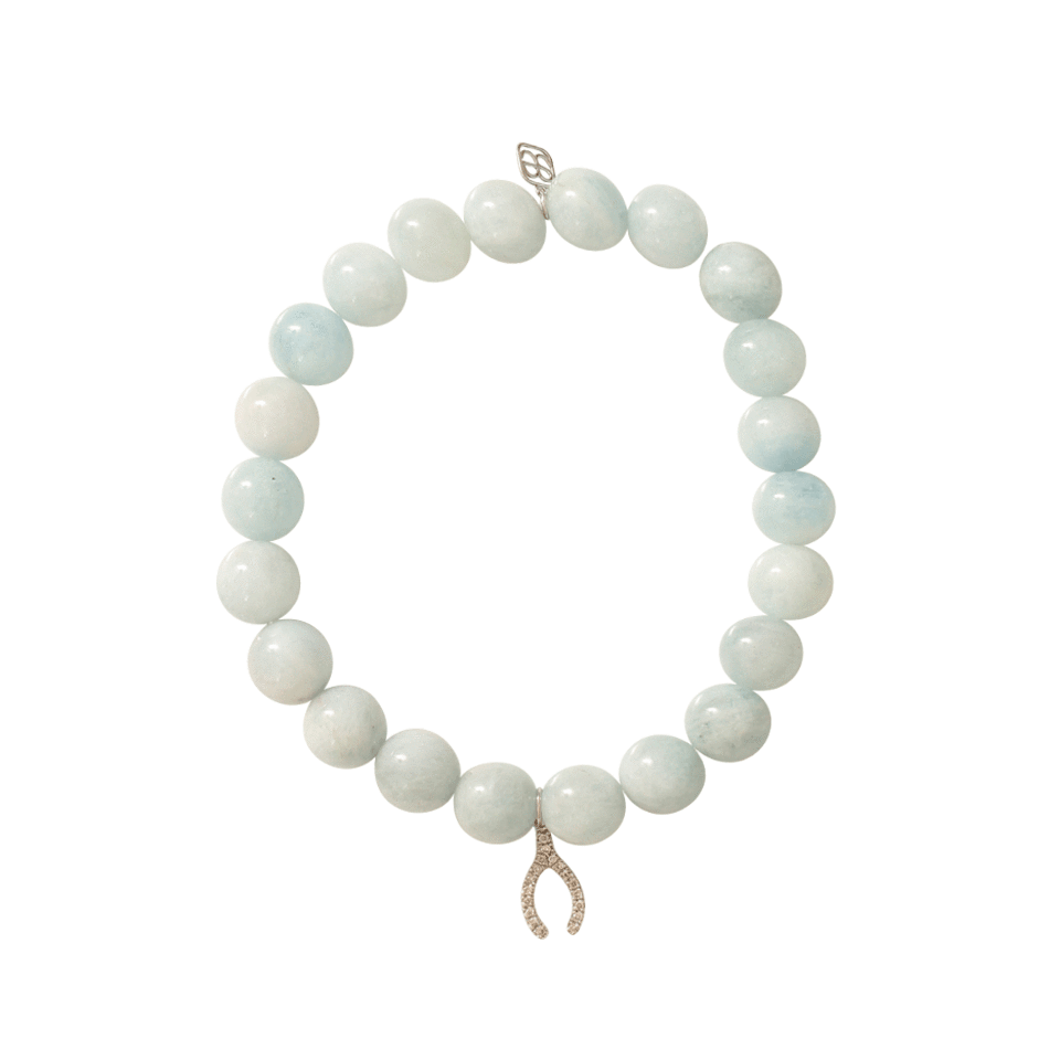 SYDNEY EVAN-Diamond Wishbone Charm Beaded Bracelet-WHITE GOLD