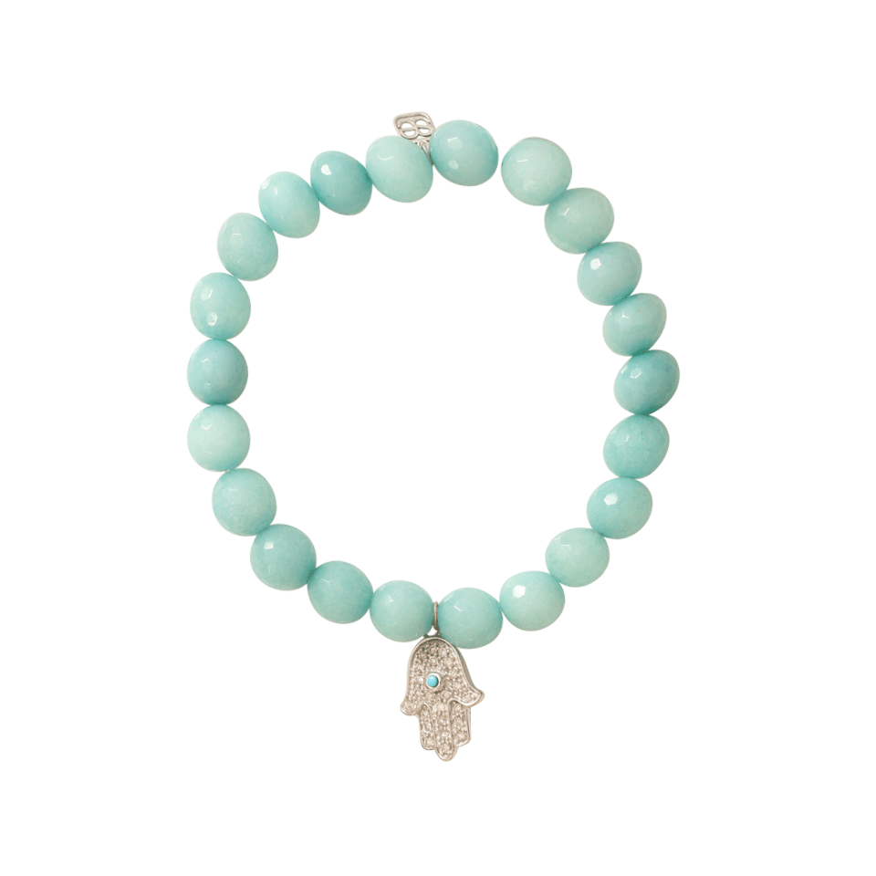 SYDNEY EVAN-Hamsa Charm Beaded Bracelet-WHITE GOLD