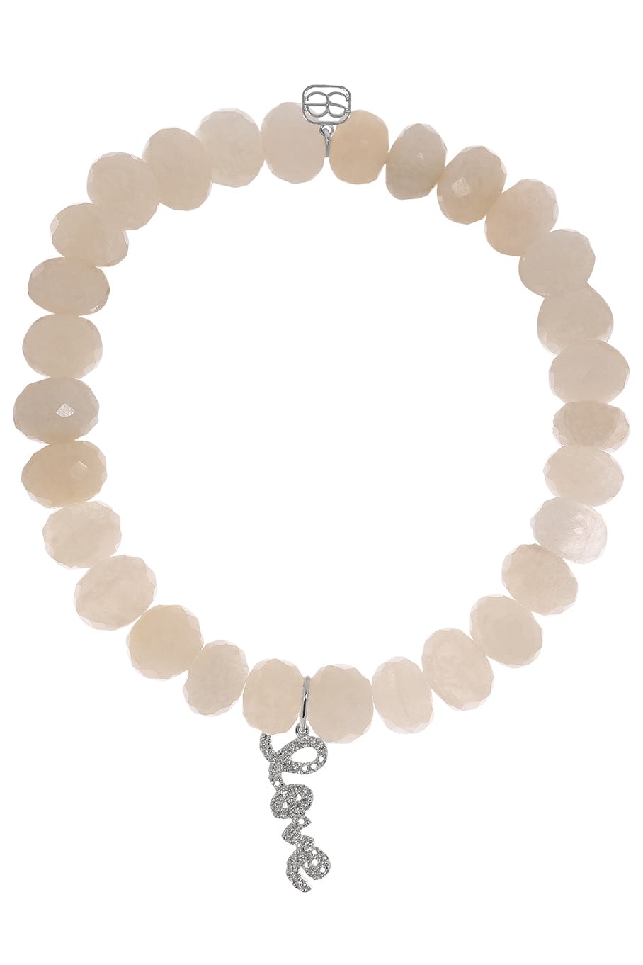 SYDNEY EVAN-Pave Love Script Moonstone Bead Bracelet-WHITE GOLD