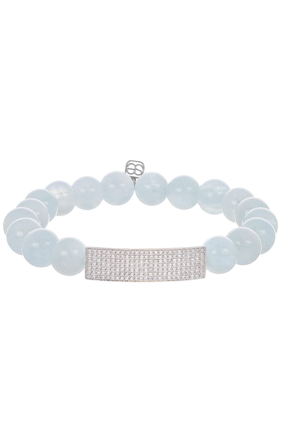 SYDNEY EVAN-Pave Rectangle Aquamarine Bead Bracelet-WHITE GOLD