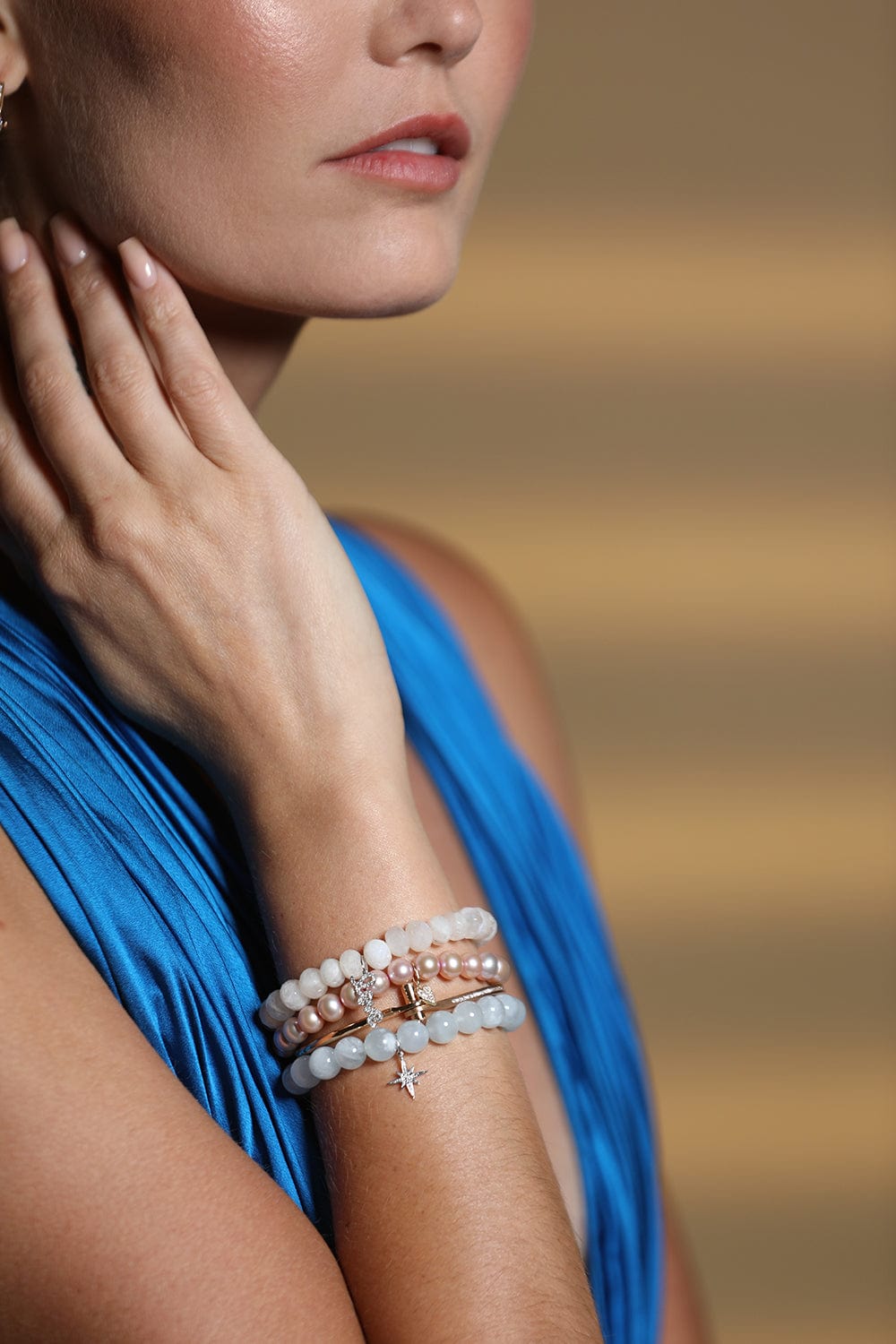 SYDNEY EVAN-Pave Starburst Aquamarine Bead Bracelet-WHITE GOLD