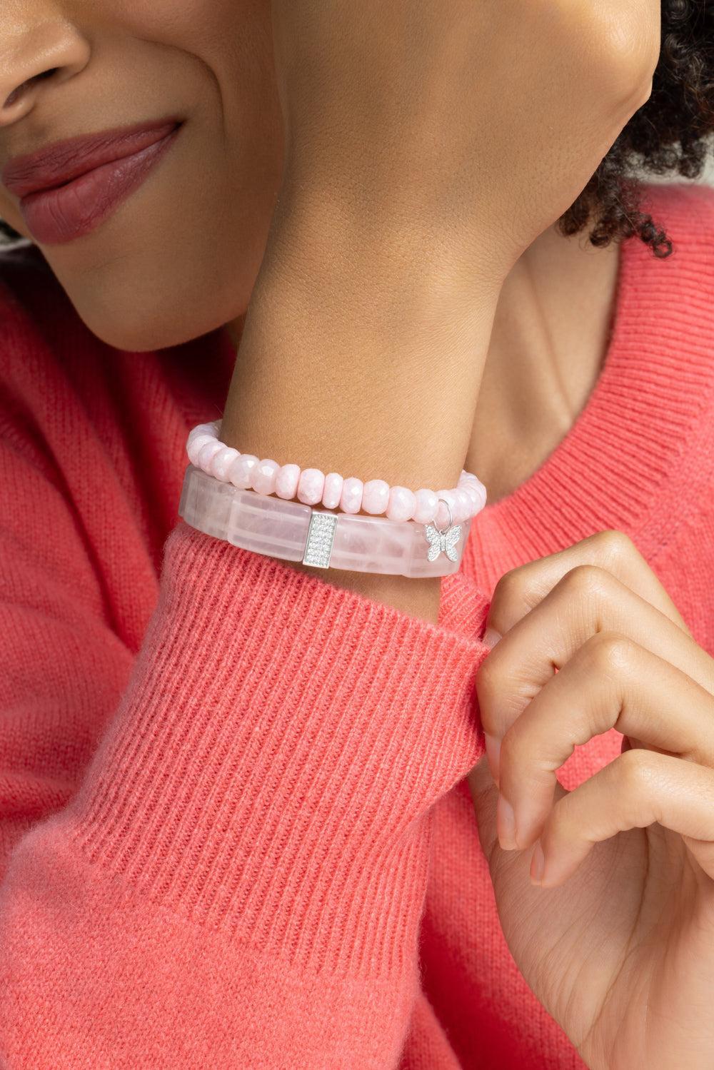 Rose Quartz Pave Rectangle Bracelet-WHITE GOLD-JEWELRYFINE JEWELBRACELET O-SYDNEY EVAN