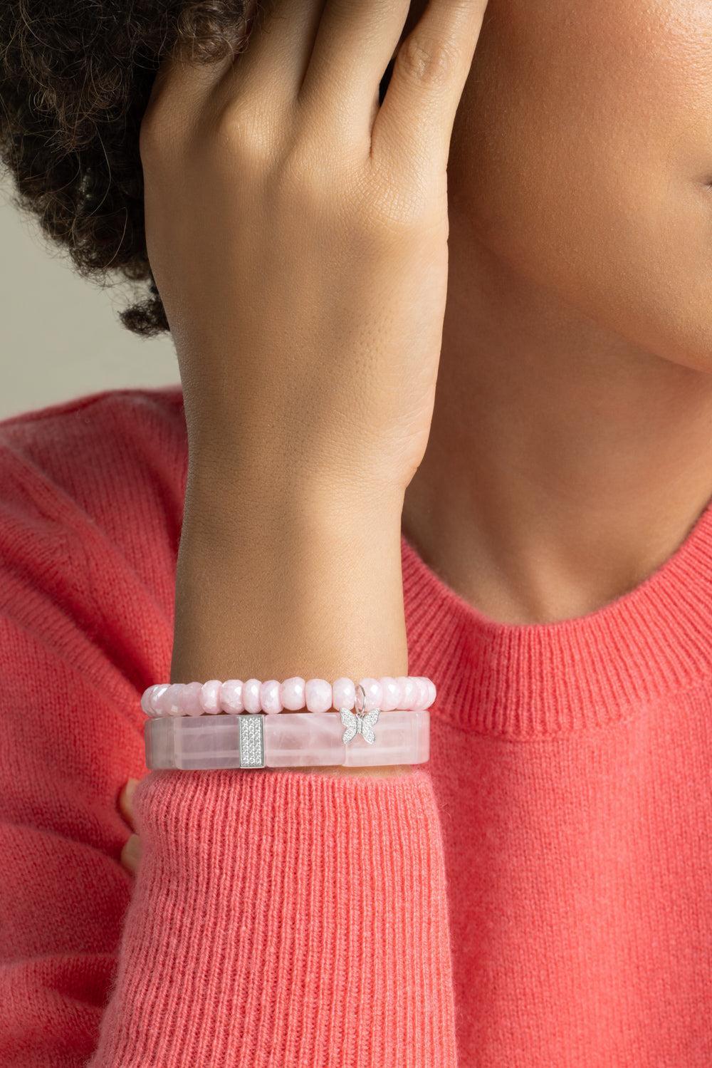 Rose Quartz Pave Rectangle Bracelet-WHITE GOLD-JEWELRYFINE JEWELBRACELET O-SYDNEY EVAN