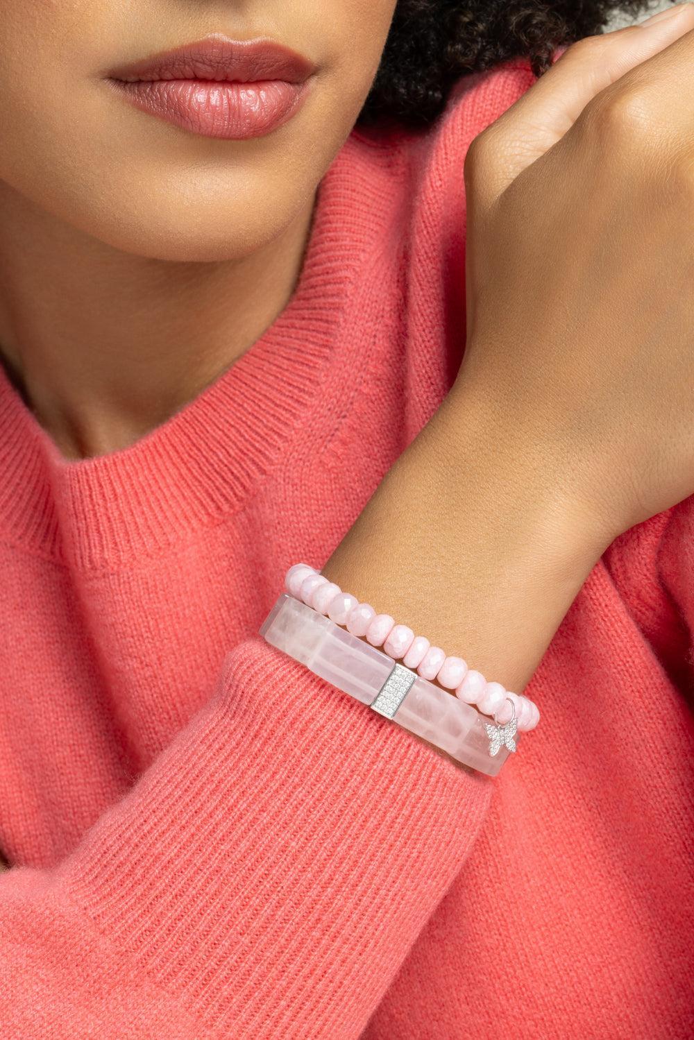 Rose Quartz Pave Rectangle Bracelet-WHITE GOLD-JEWELRYFINE JEWELBRACELET O-SYDNEY EVAN