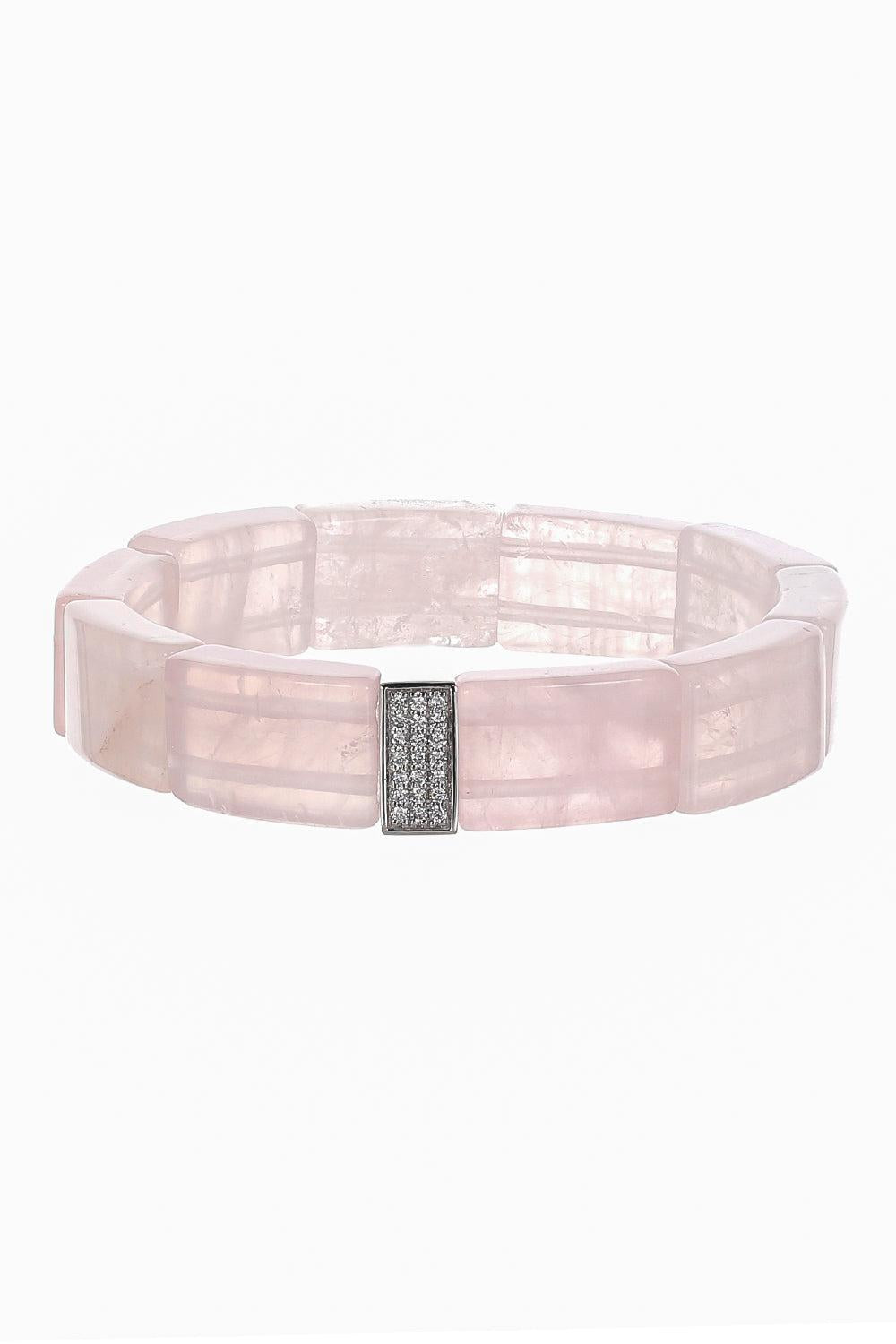 Rose Quartz Pave Rectangle Bracelet-WHITE GOLD-JEWELRYFINE JEWELBRACELET O-SYDNEY EVAN