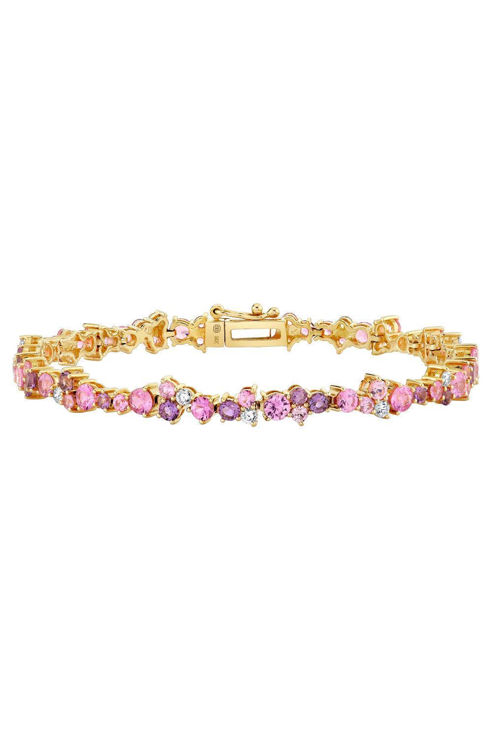 Pink Sapphire Diamond Cocktail Tennis Bracelet-YELLOW GOLD-6.75-JEWELRYFINE JEWELBRACELET O-SYDNEY EVAN