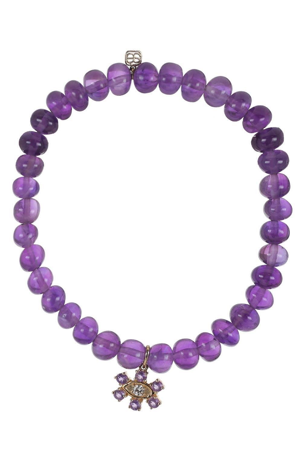 Amethyst Evil Eye Flower Charm Bracelet-YELLOW GOLD-JEWELRYFINE JEWELBRACELET O-SYDNEY EVAN