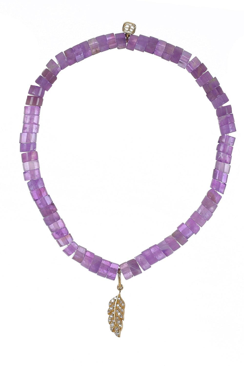 Amethyst Tiny Feather Charm Bracelet-YELLOW GOLD-JEWELRYFINE JEWELBRACELET O-SYDNEY EVAN