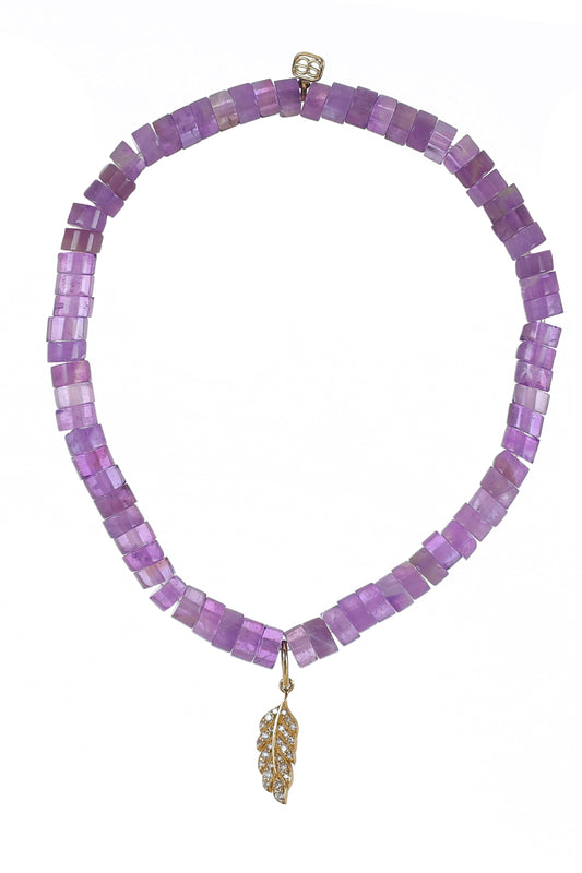Amethyst Tiny Feather Charm Bracelet