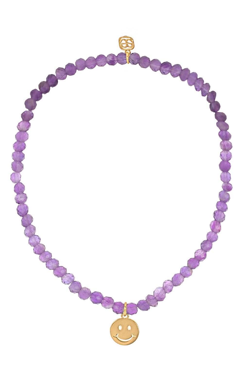 Amethyst Tiny Happy Face Charm Bracelet-YELLOW GOLD-JEWELRYFINE JEWELBRACELET O-SYDNEY EVAN