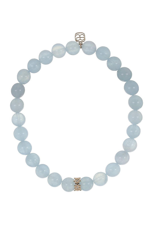 Aquamarine Daisy Rondelle Beaded Bracelet-YELLOW GOLD-JEWELRYFINE JEWELBRACELET O-SYDNEY EVAN