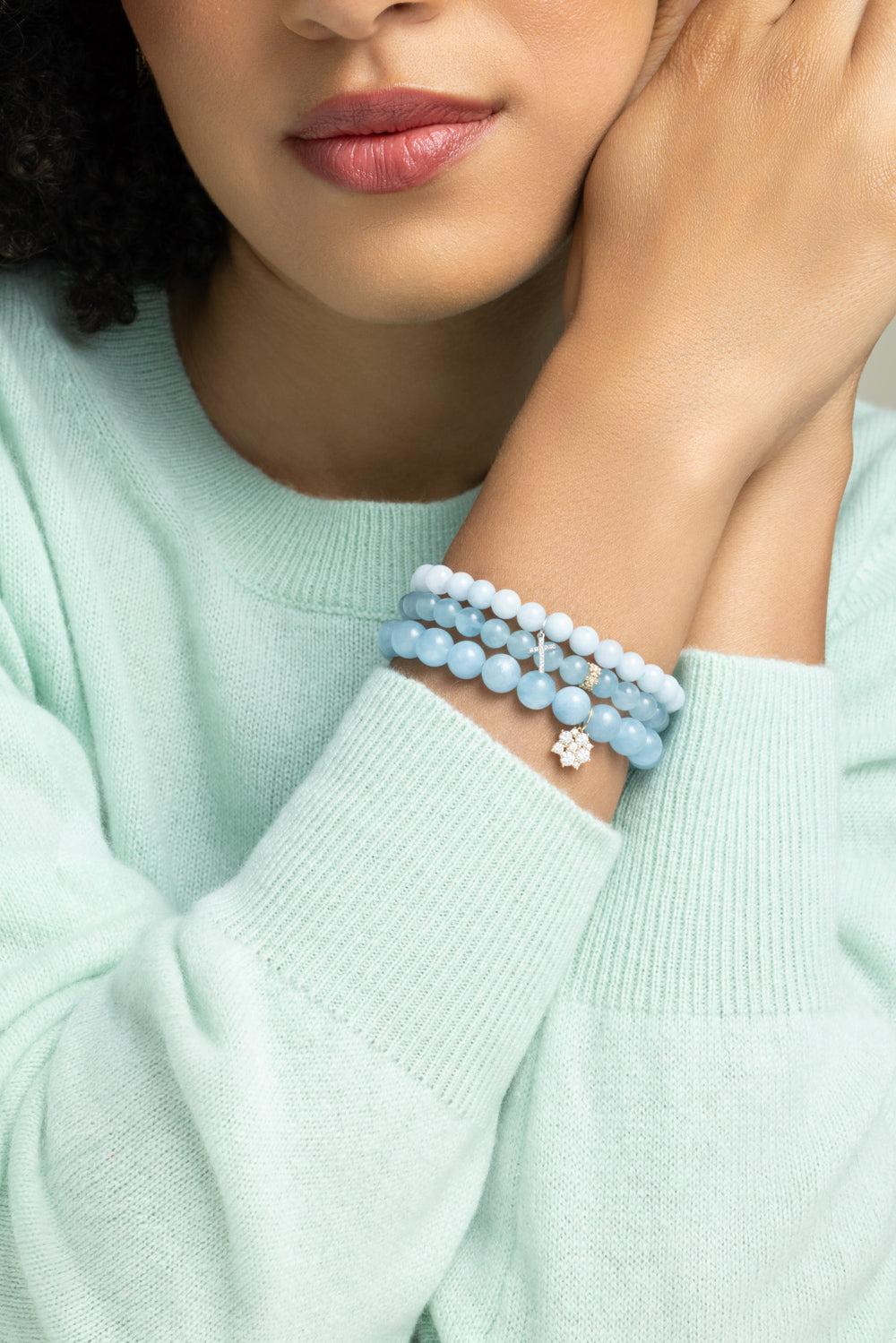 Aquamarine Diamond Disc Beaded Bracelet-YELLOW GOLD-JEWELRYFINE JEWELBRACELET O-SYDNEY EVAN