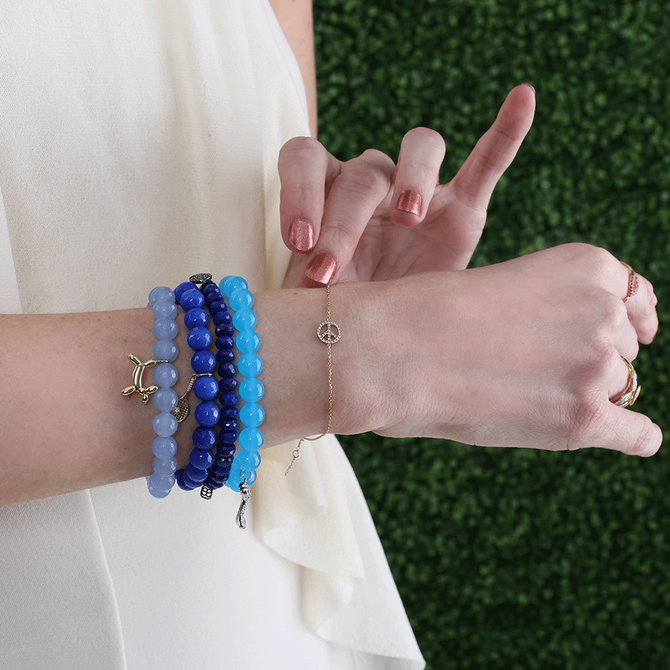 SYDNEY EVAN-Balloon Dog Blue Jade Beaded Bracelet-YELLOW GOLD