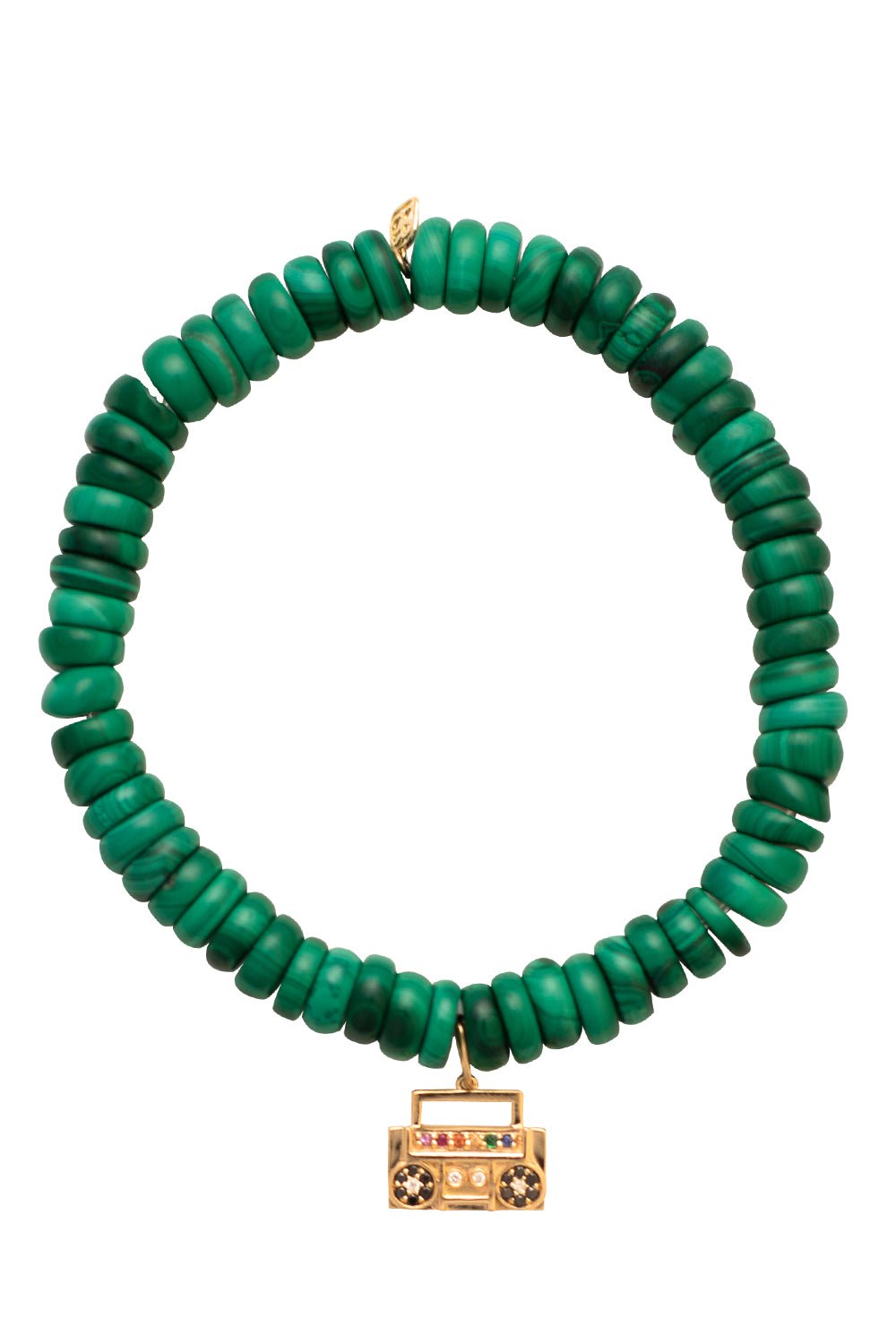 SYDNEY EVAN-Boombox Malachite Charm Bracelet-YELLOW GOLD