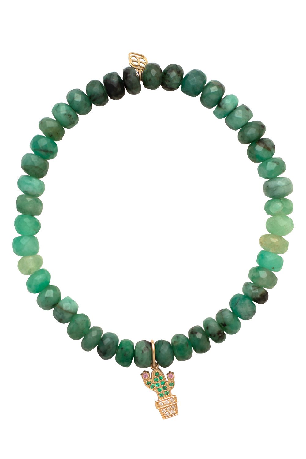 SYDNEY EVAN-Cactus Emerald Charm Bracelet-YELLOW GOLD
