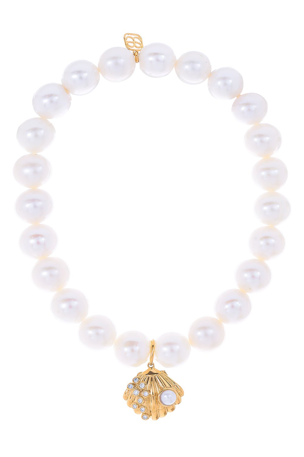 SYDNEY EVAN-Clam Shell Pearl Charm Bracelet-YELLOW GOLD