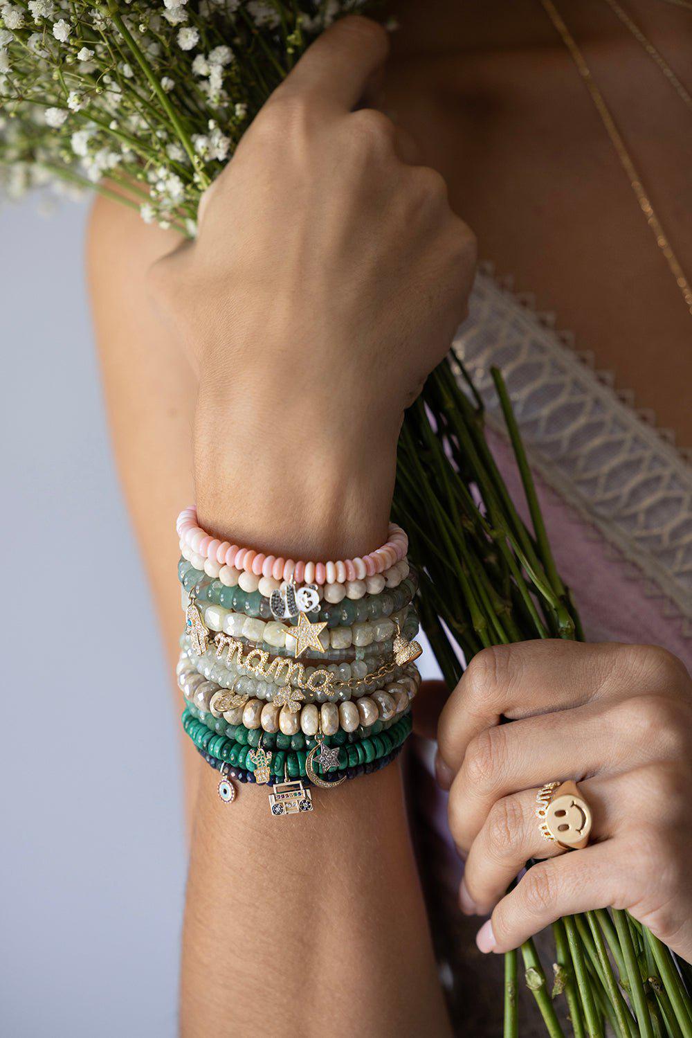 SYDNEY EVAN-Clover Prehnite Charm Bracelet-YELLOW GOLD