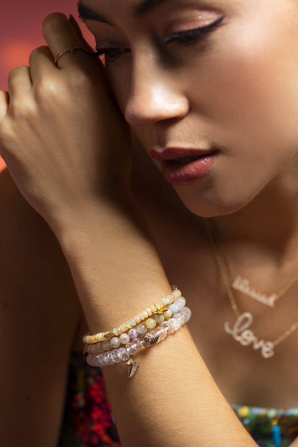 SYDNEY EVAN-Conch Shell Quartz Bead Bracelet-YELLOW GOLD