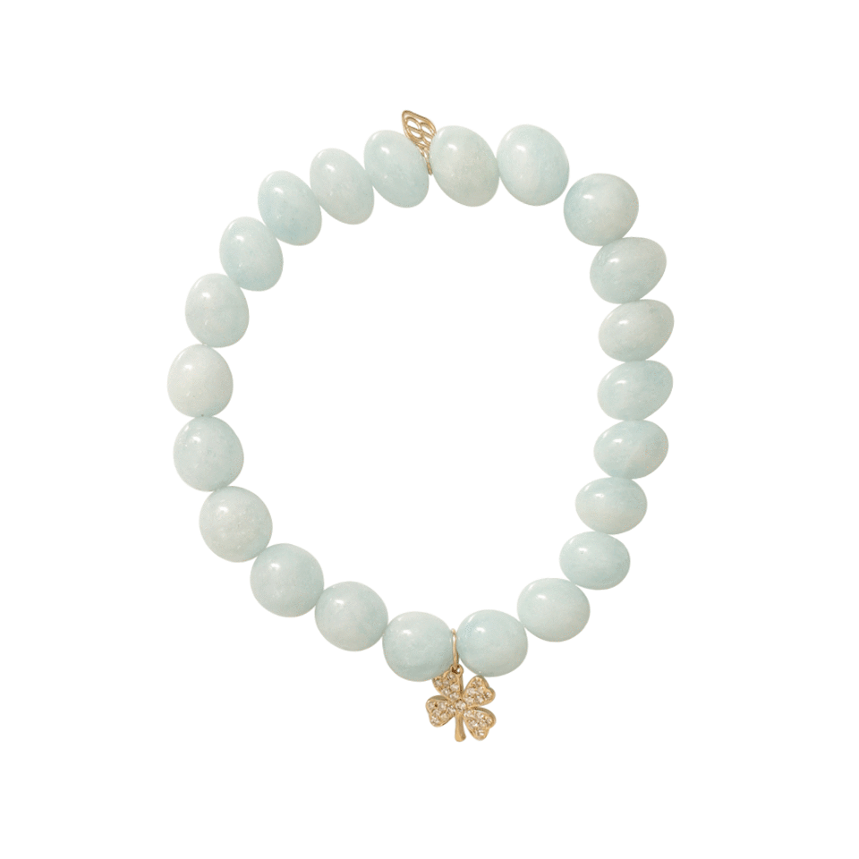 SYDNEY EVAN-Diamond Clover Charm Beaded Bracelet-YELLOW GOLD