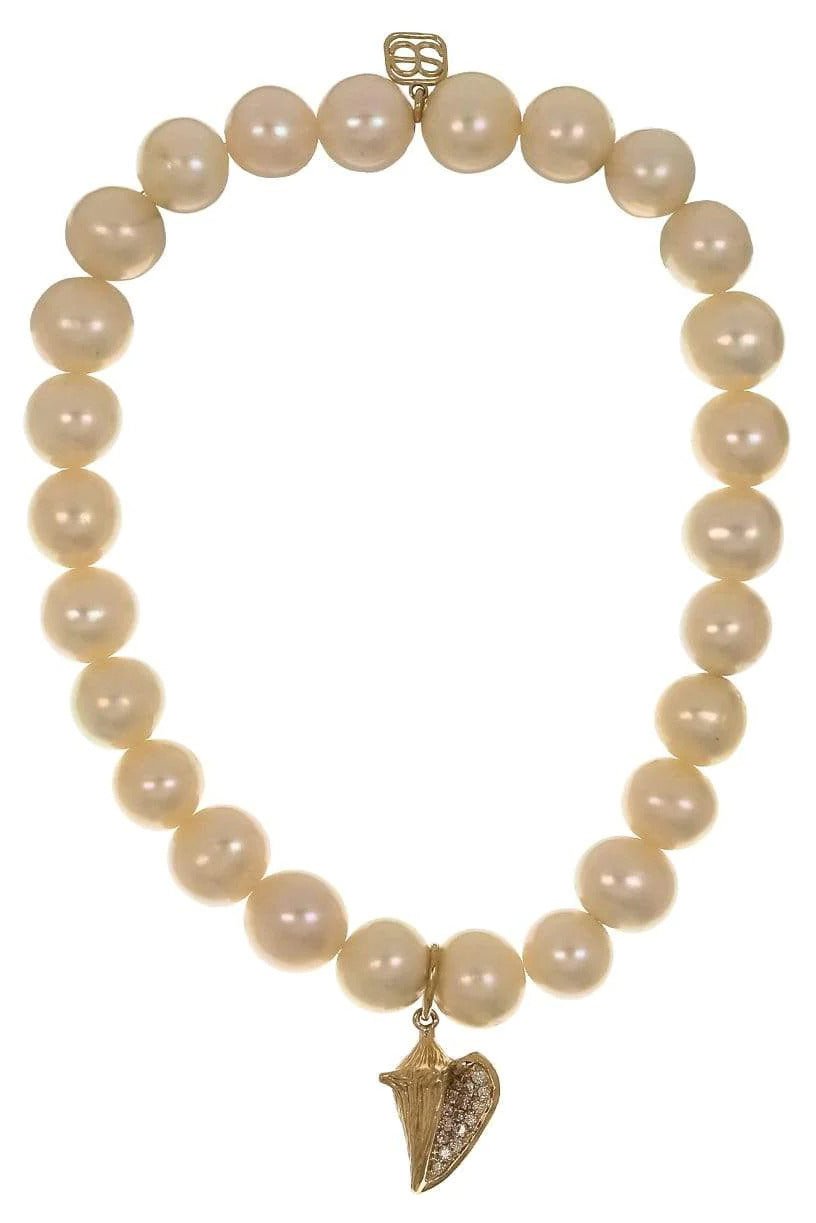 SYDNEY EVAN-Diamond Conch Shell Charm Pearl Bead Bracelet-YELLOW GOLD