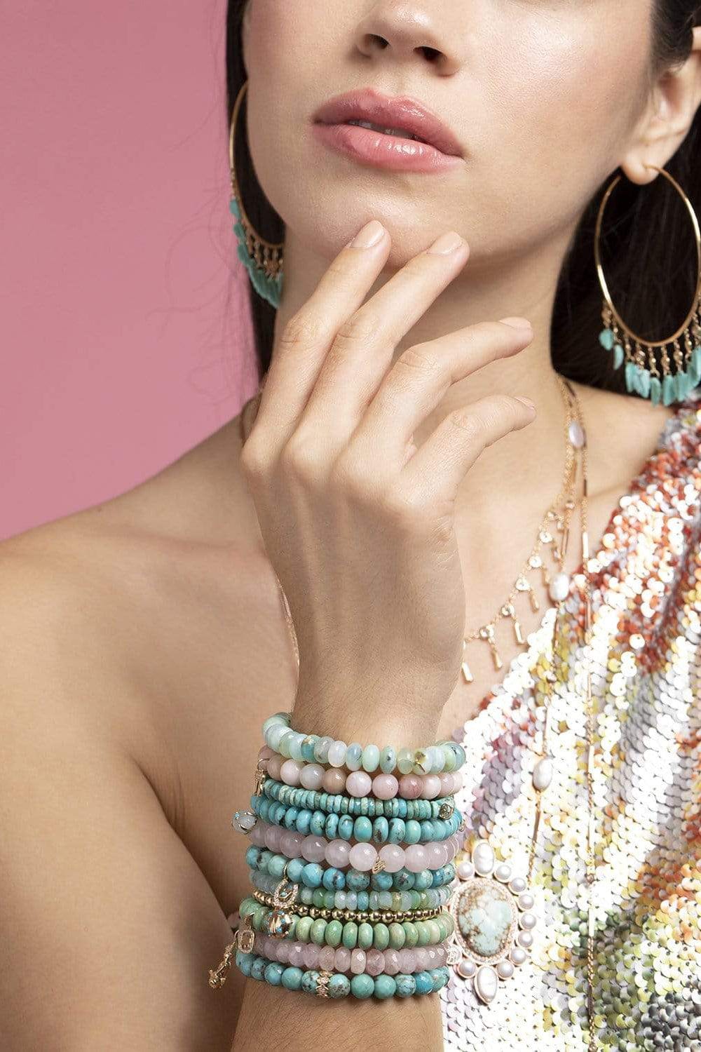 SYDNEY EVAN-Diamond Horseshoe and Turquoise Evil Bead Bracelet-YELLOW GOLD