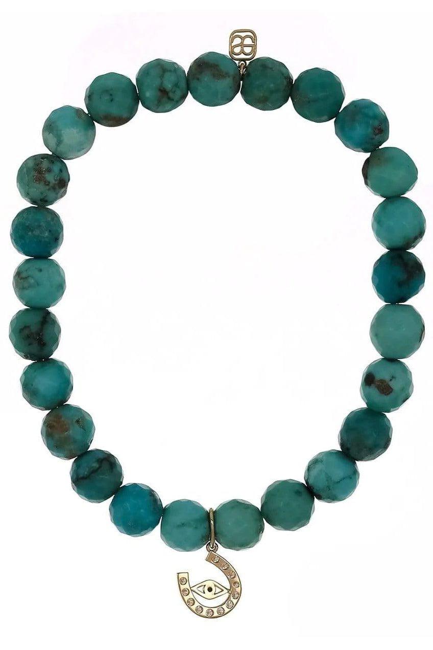 SYDNEY EVAN-Diamond Horseshoe and Turquoise Evil Bead Bracelet-YELLOW GOLD