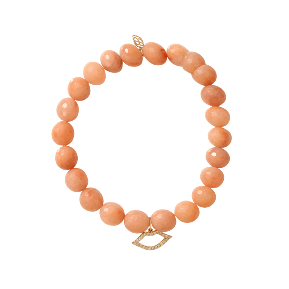 SYDNEY EVAN-Diamond Lips Beaded Bracelet-YELLOW GOLD
