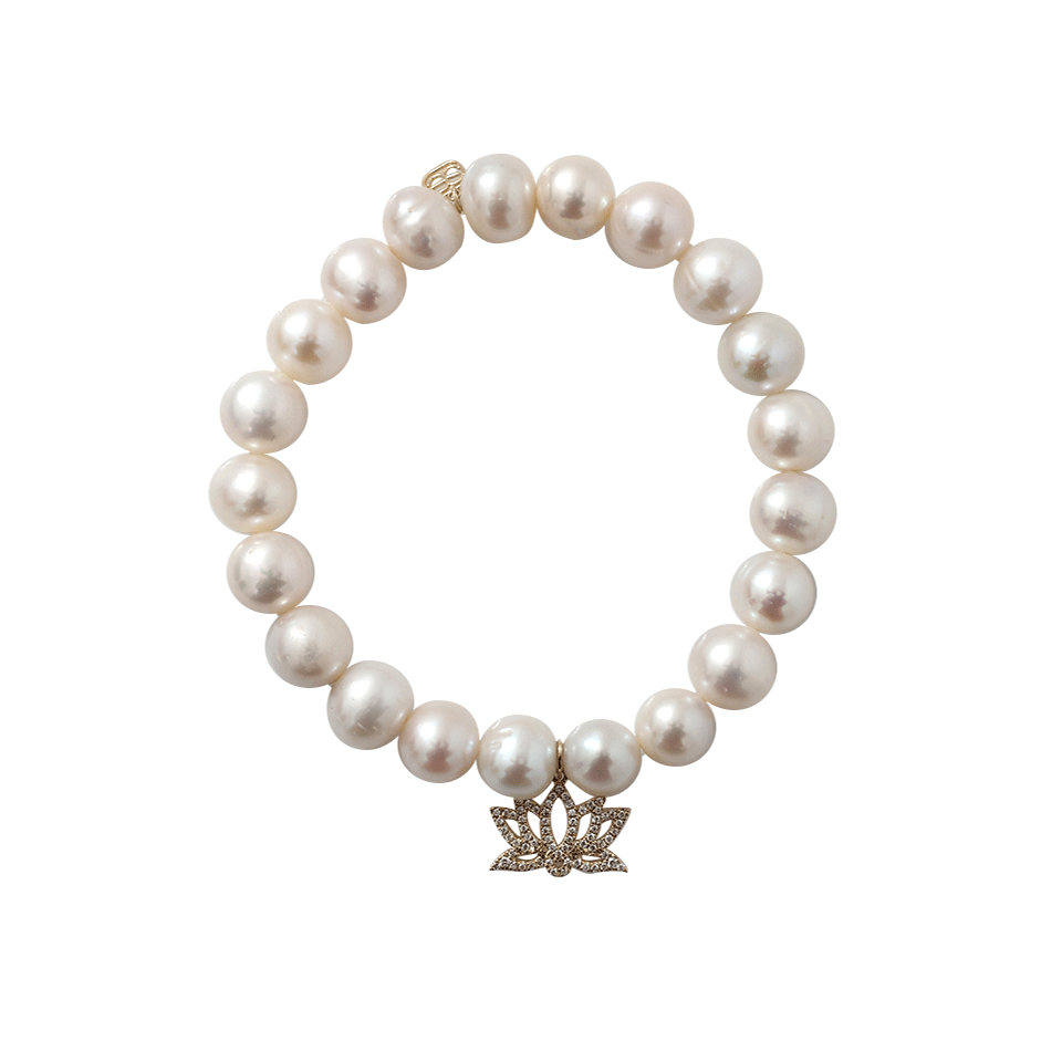 SYDNEY EVAN-Diamond Lotus Pearl Bracelet-YELLOW GOLD